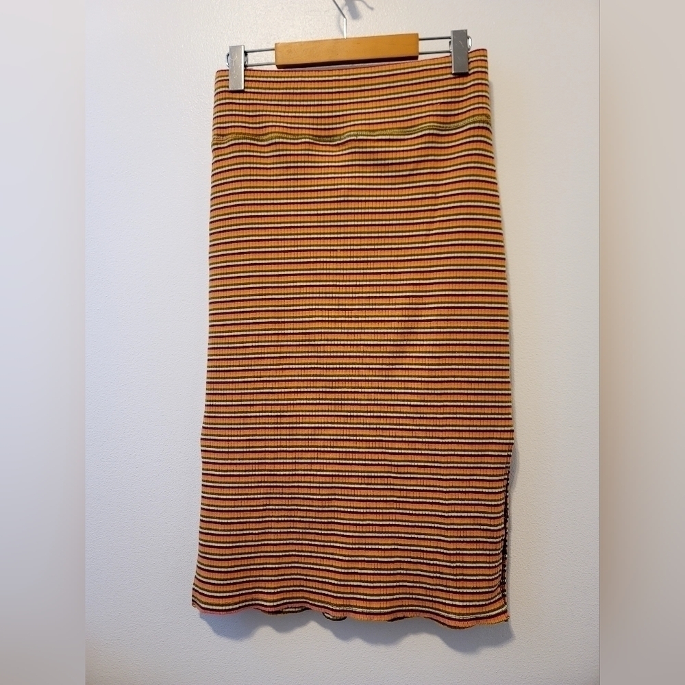 Aerie striped  fitted midi with side slit skirt